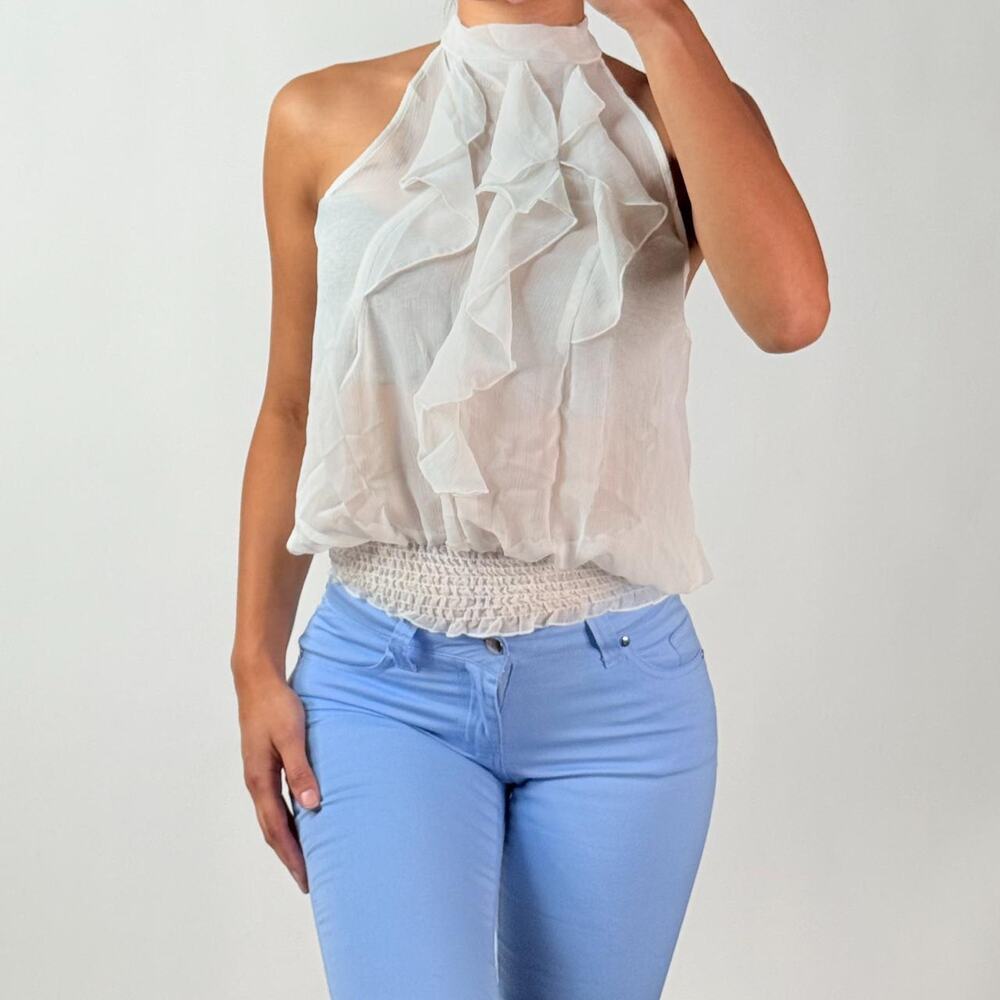White Sheer Ruffled Top L